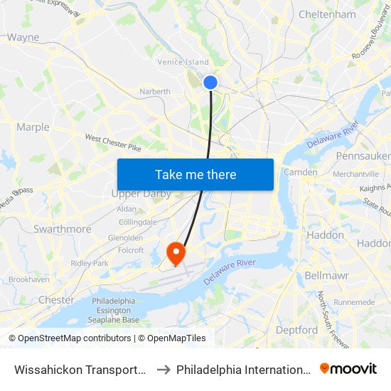 Wissahickon Transportation Center - Onsite to Philadelphia International Airport Terminal F map