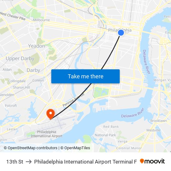 13th St to Philadelphia International Airport Terminal F map