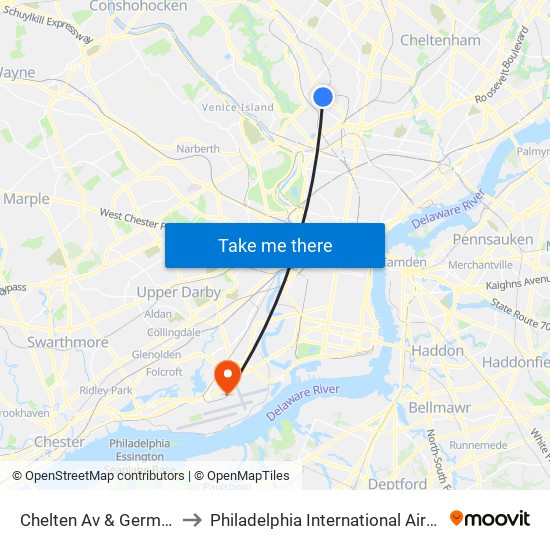 Chelten Av & Germantown Av to Philadelphia International Airport Terminal F map