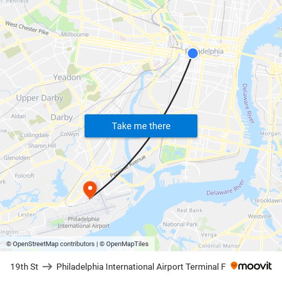 19th St to Philadelphia International Airport Terminal F map