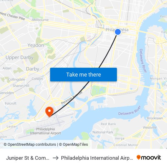 Juniper St & Commerce St to Philadelphia International Airport Terminal F map