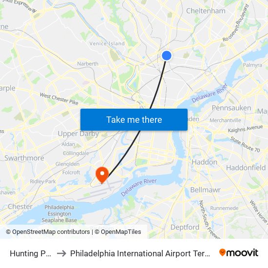 Hunting Park to Philadelphia International Airport Terminal F map
