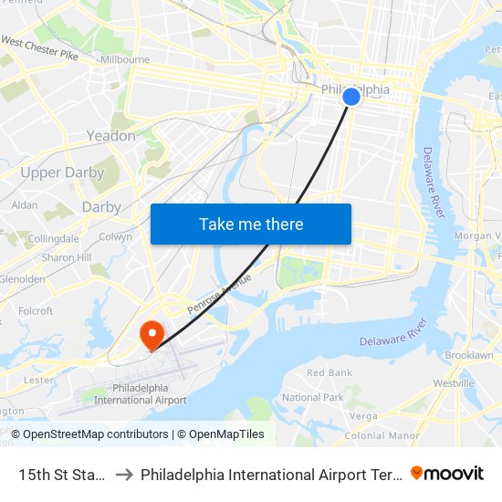 15th St Station to Philadelphia International Airport Terminal F map