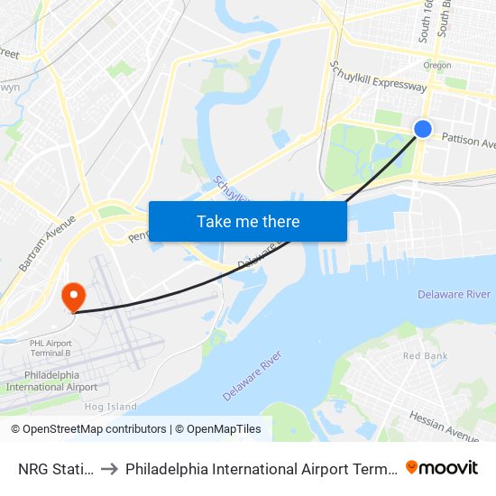 NRG Station to Philadelphia International Airport Terminal F map