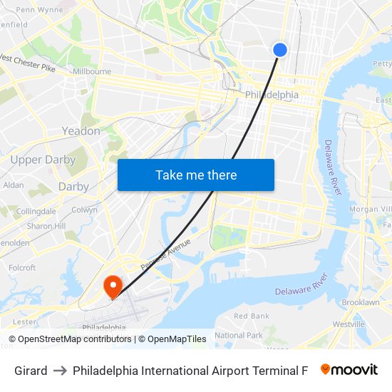 Girard to Philadelphia International Airport Terminal F map