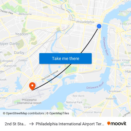 2nd St Station to Philadelphia International Airport Terminal F map