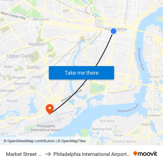 Market Street Trolley to Philadelphia International Airport Terminal F map