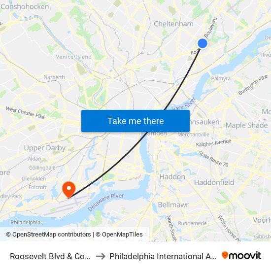Roosevelt Blvd & Cottman Av - FS to Philadelphia International Airport Terminal E map