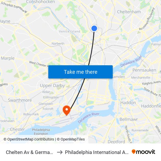 Chelten Av & Germantown Av - FS to Philadelphia International Airport Terminal E map