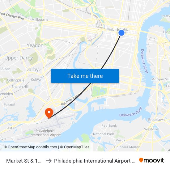 Market St & 12th St to Philadelphia International Airport Terminal E map