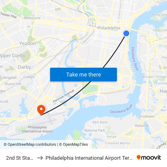 2nd St Station to Philadelphia International Airport Terminal E map