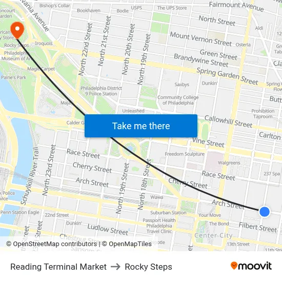 Reading Terminal Market to Rocky Steps map