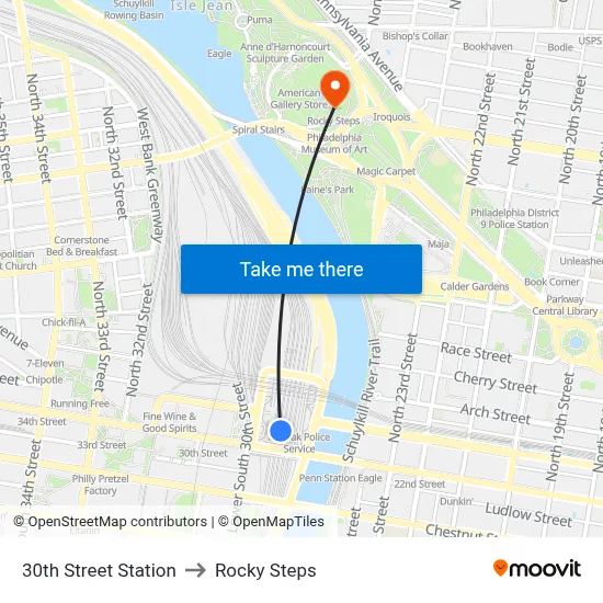 30th Street Station to Rocky Steps map