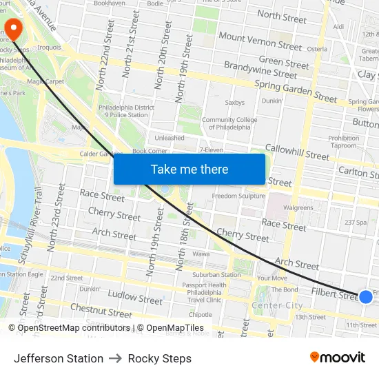 Jefferson Station to Rocky Steps map