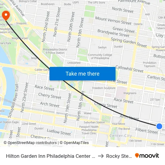 Hilton Garden Inn Philadelphia Center City to Rocky Steps map