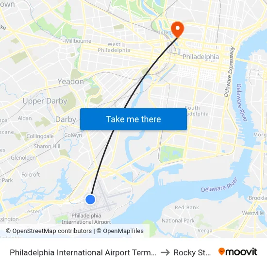 Philadelphia International Airport Terminal D to Rocky Steps map
