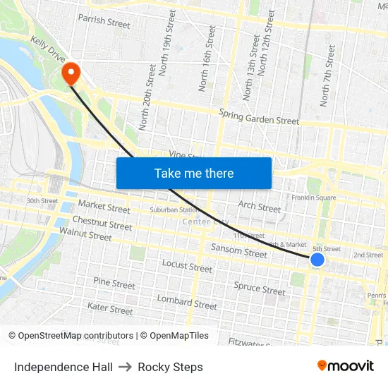 Independence Hall to Rocky Steps map