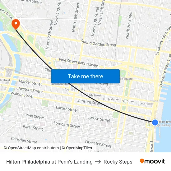 Hilton Philadelphia at Penn's Landing to Rocky Steps map