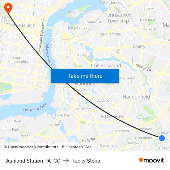 Ashland Station PATCO to Rocky Steps map