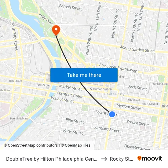 DoubleTree by Hilton Philadelphia Center City to Rocky Steps map