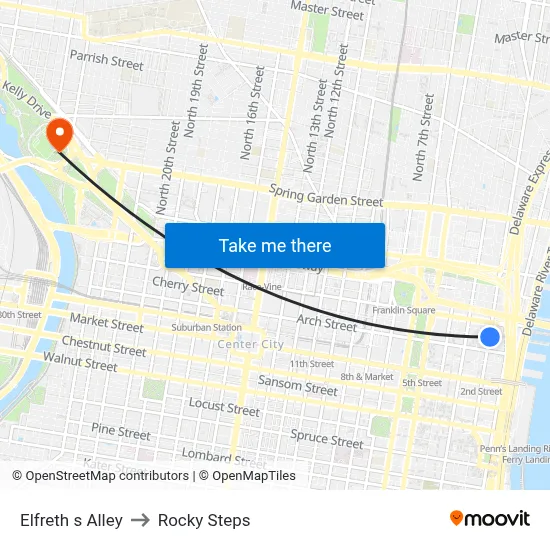 Elfreth s Alley to Rocky Steps map