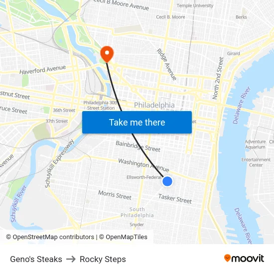 Geno's Steaks to Rocky Steps map