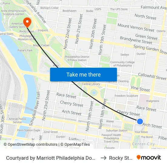 Courtyard by Marriott Philadelphia Downtown to Rocky Steps map