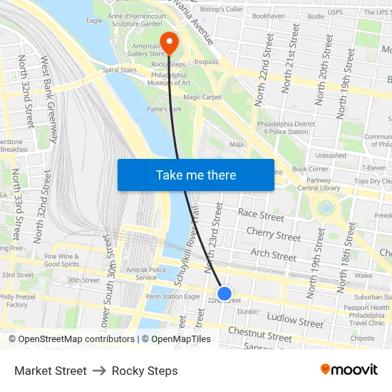 Market Street to Rocky Steps map