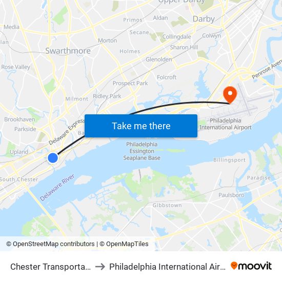 Chester Transportation Center to Philadelphia International Airport Terminal D map