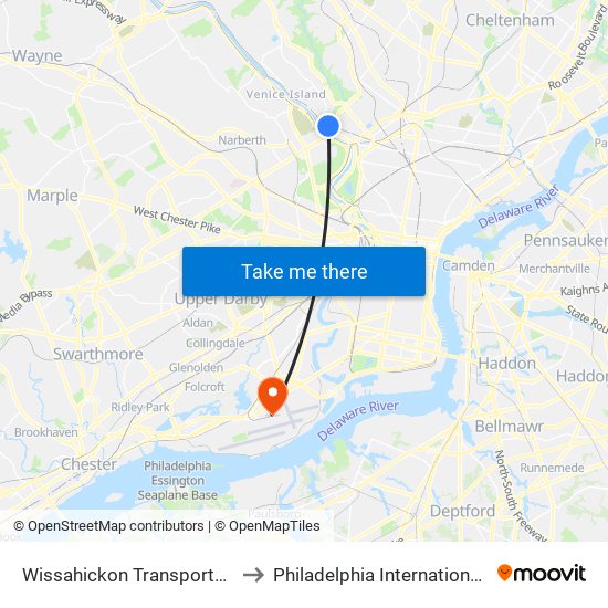 Wissahickon Transportation Center - Onsite to Philadelphia International Airport Terminal D map