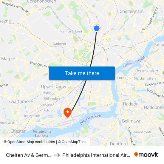 Chelten Av & Germantown Av to Philadelphia International Airport Terminal D map