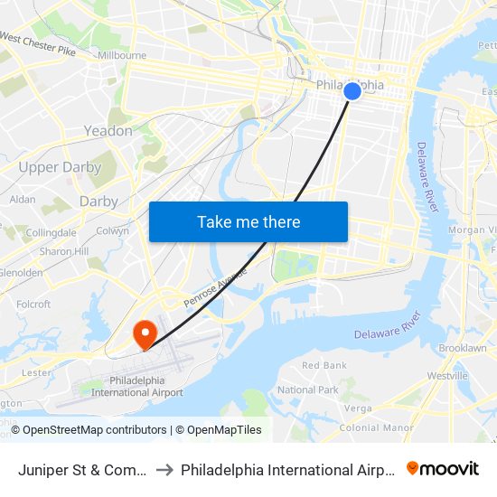 Juniper St & Commerce St to Philadelphia International Airport Terminal D map