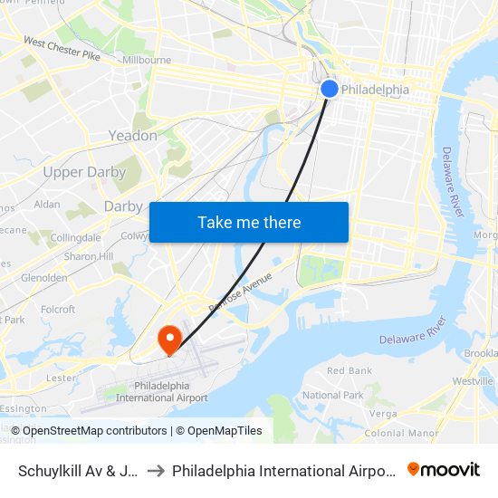 Schuylkill Av & JFK Blvd to Philadelphia International Airport Terminal D map