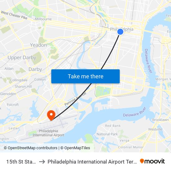 15th St Station to Philadelphia International Airport Terminal D map