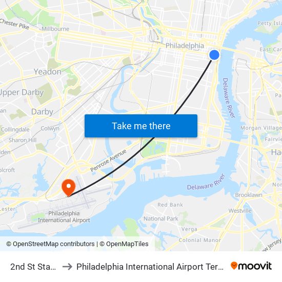 2nd St Station to Philadelphia International Airport Terminal D map