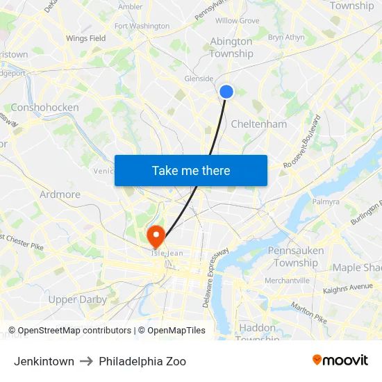 Jenkintown to Philadelphia Zoo map