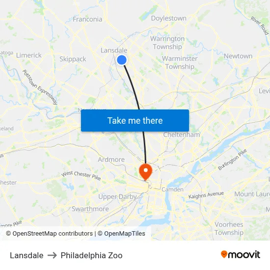 Lansdale to Philadelphia Zoo map