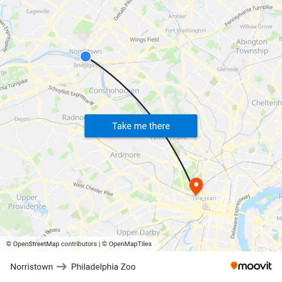 Norristown to Philadelphia Zoo map