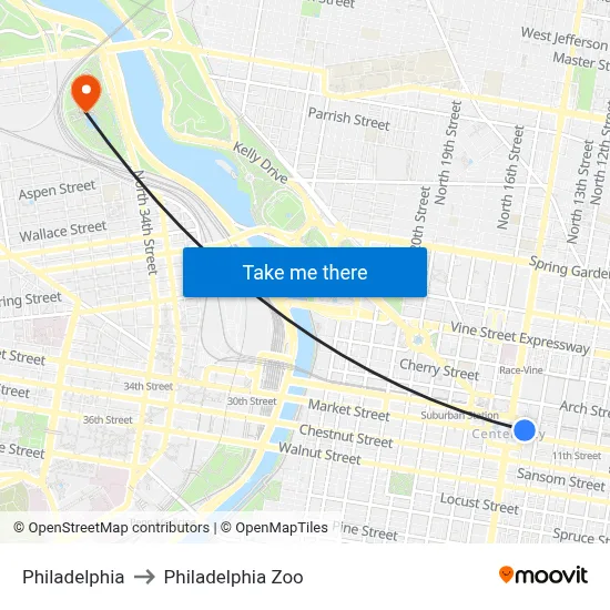 Philadelphia to Philadelphia Zoo map