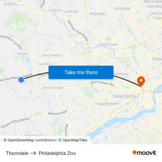 Thorndale to Philadelphia Zoo map