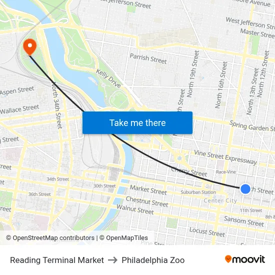 Reading Terminal Market to Philadelphia Zoo map