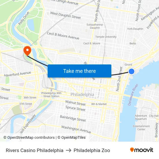 Rivers Casino Philadelphia to Philadelphia Zoo map