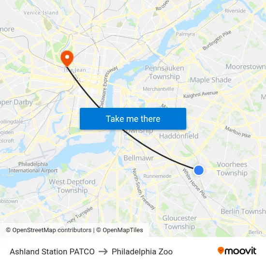 Ashland Station PATCO to Philadelphia Zoo map