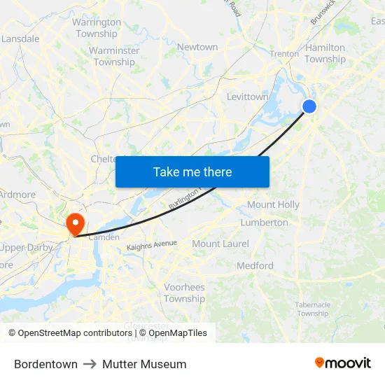 Bordentown to Mutter Museum map