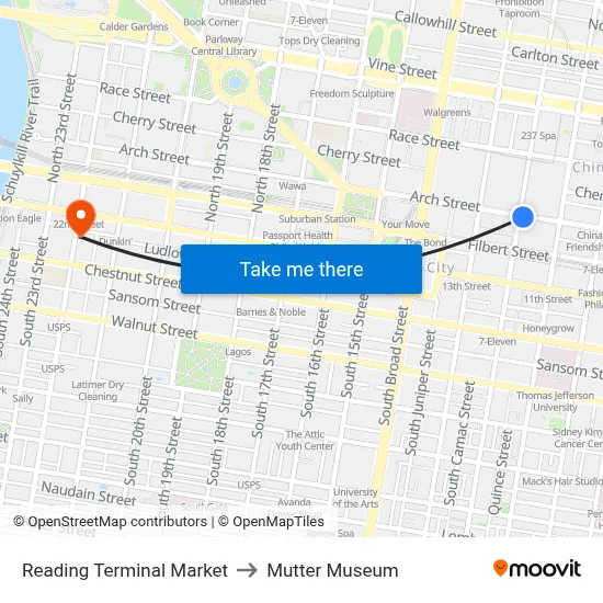 Reading Terminal Market to Mutter Museum map