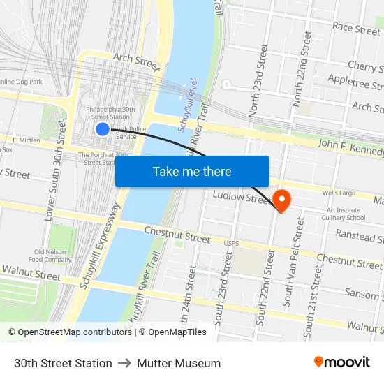 30th Street Station to Mutter Museum map