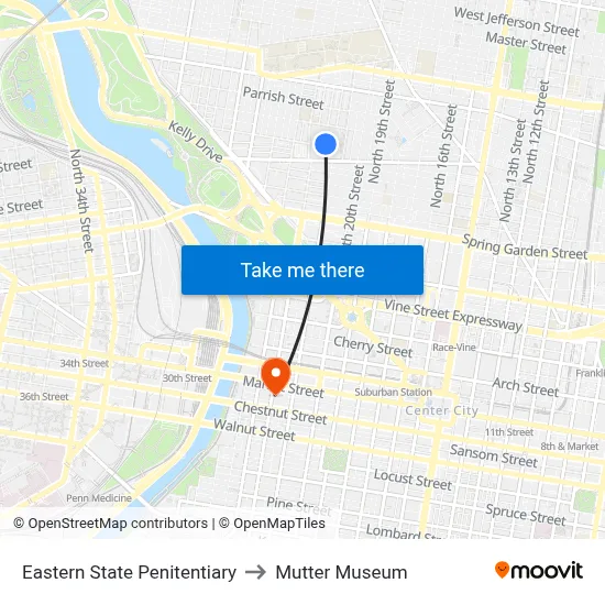 Eastern State Penitentiary to Mutter Museum map