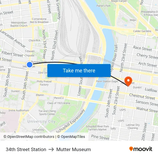 34th Street Station to Mutter Museum map
