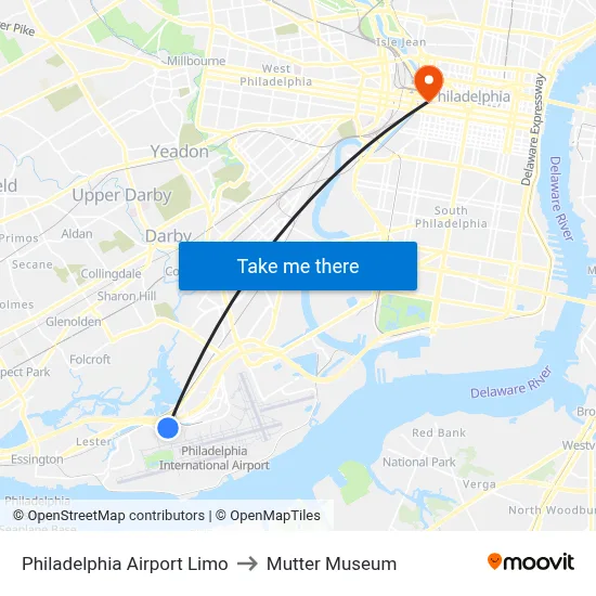 Philadelphia Airport Limo to Mutter Museum map