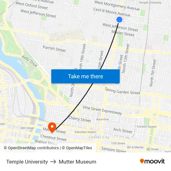 Temple University to Mutter Museum map